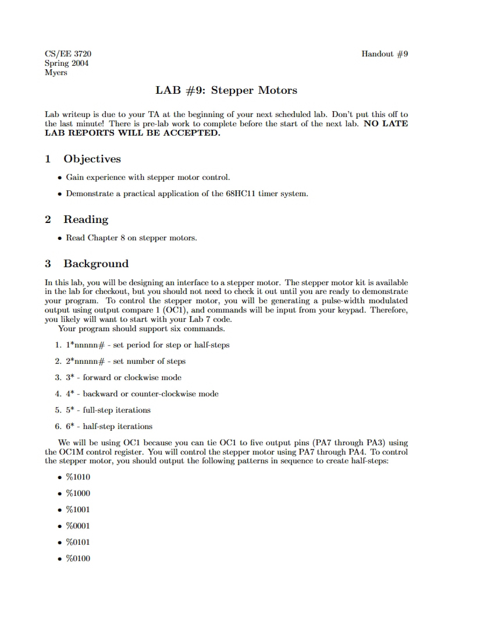 Handout on Stepper Motors