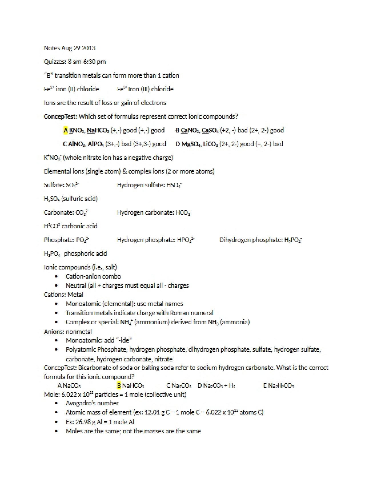 Notes from August 29, 2013