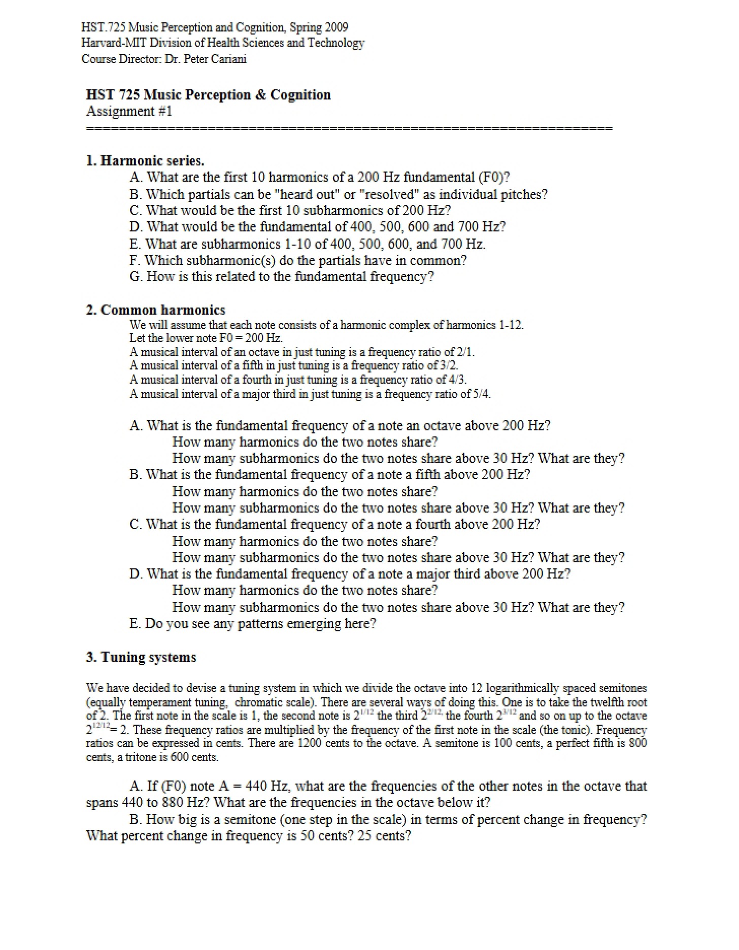First Assignment Cognition and Perception of Music