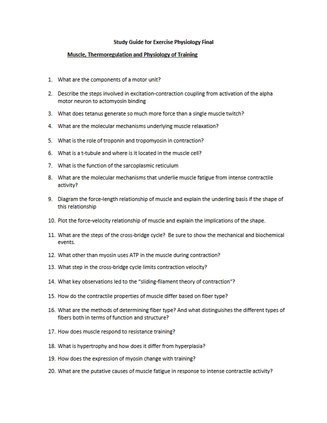 Final Exam Study Guide (F17) for KIN 470