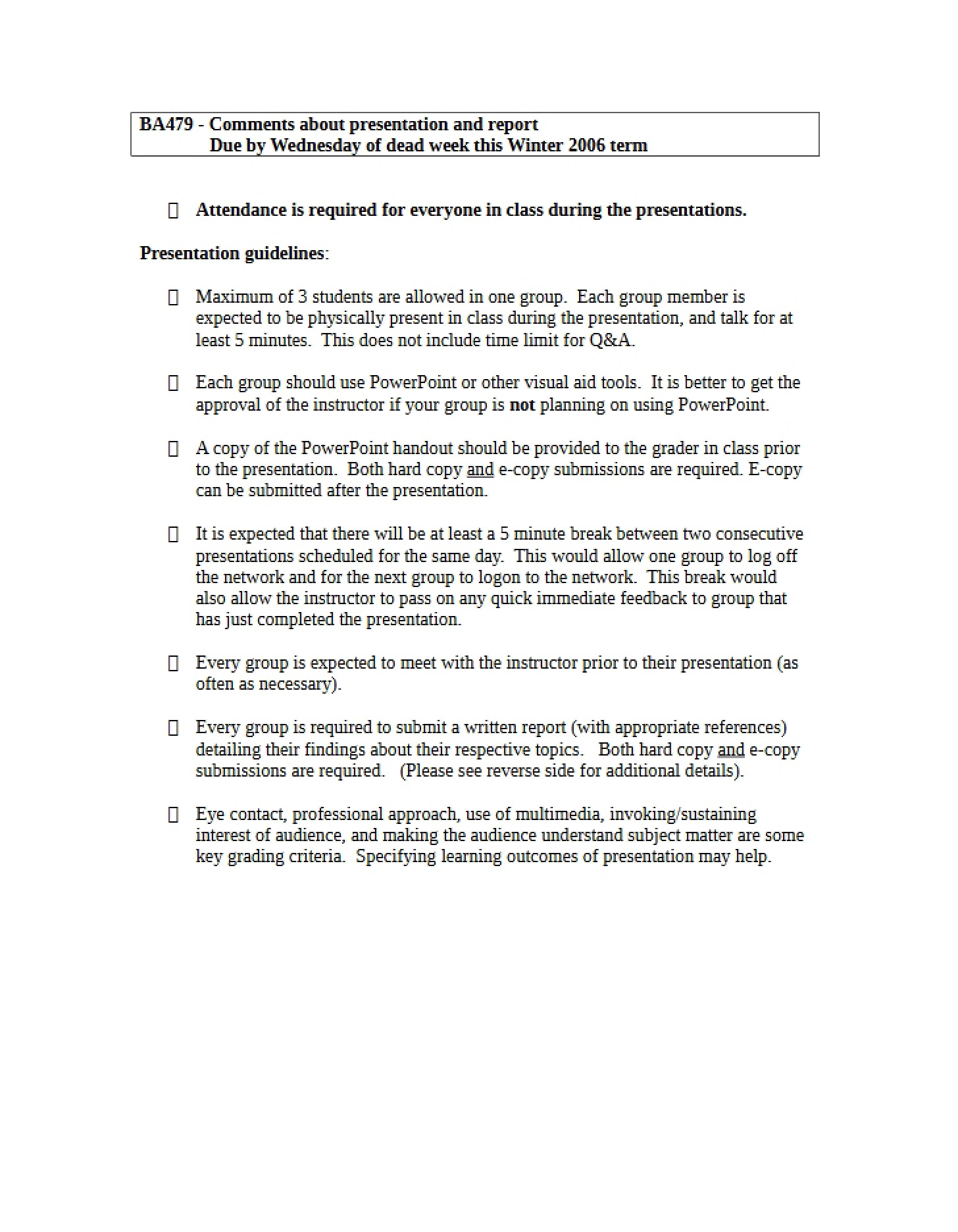 Feedback on Report and Presentation