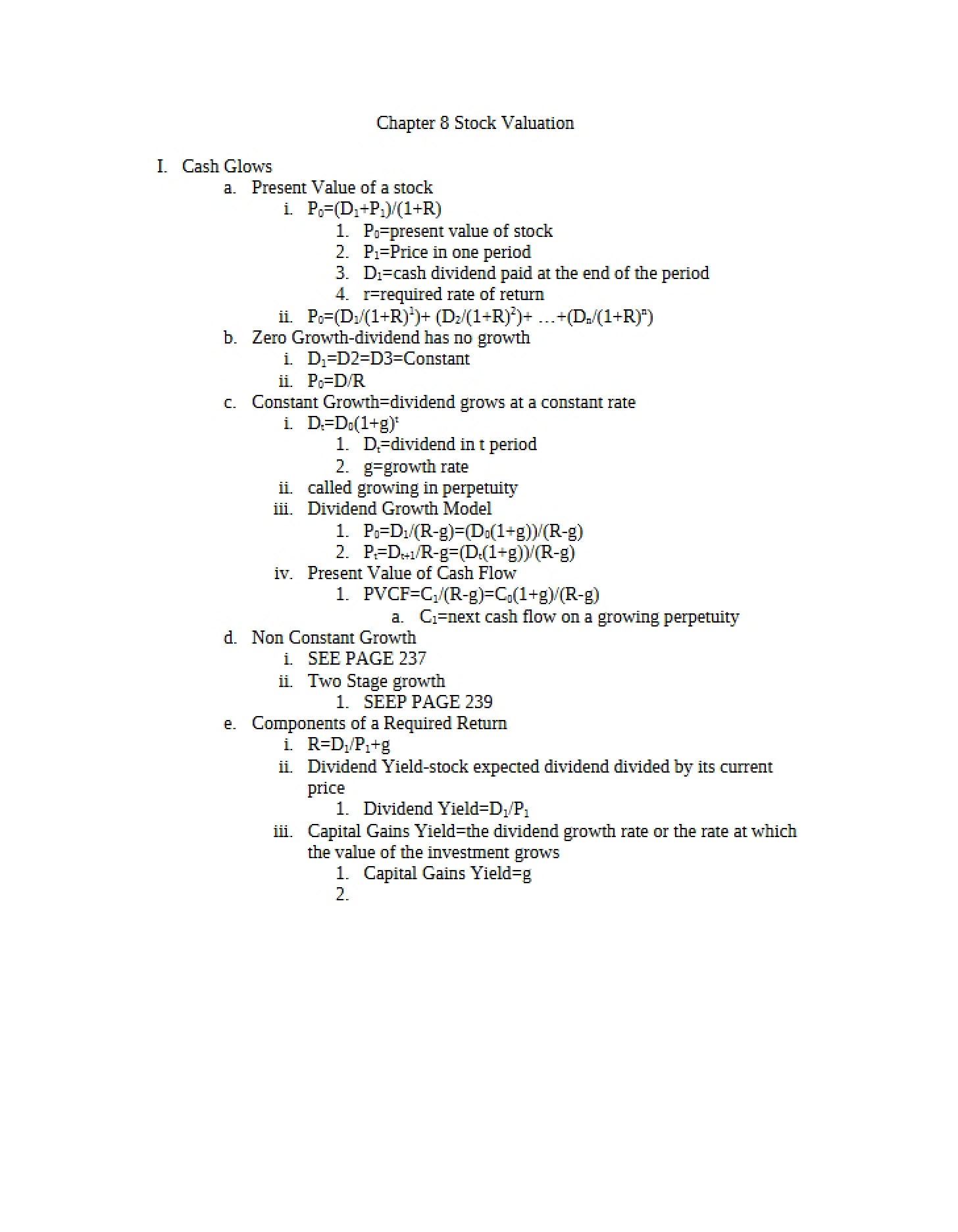Valuation of Stock (Chapter 8)