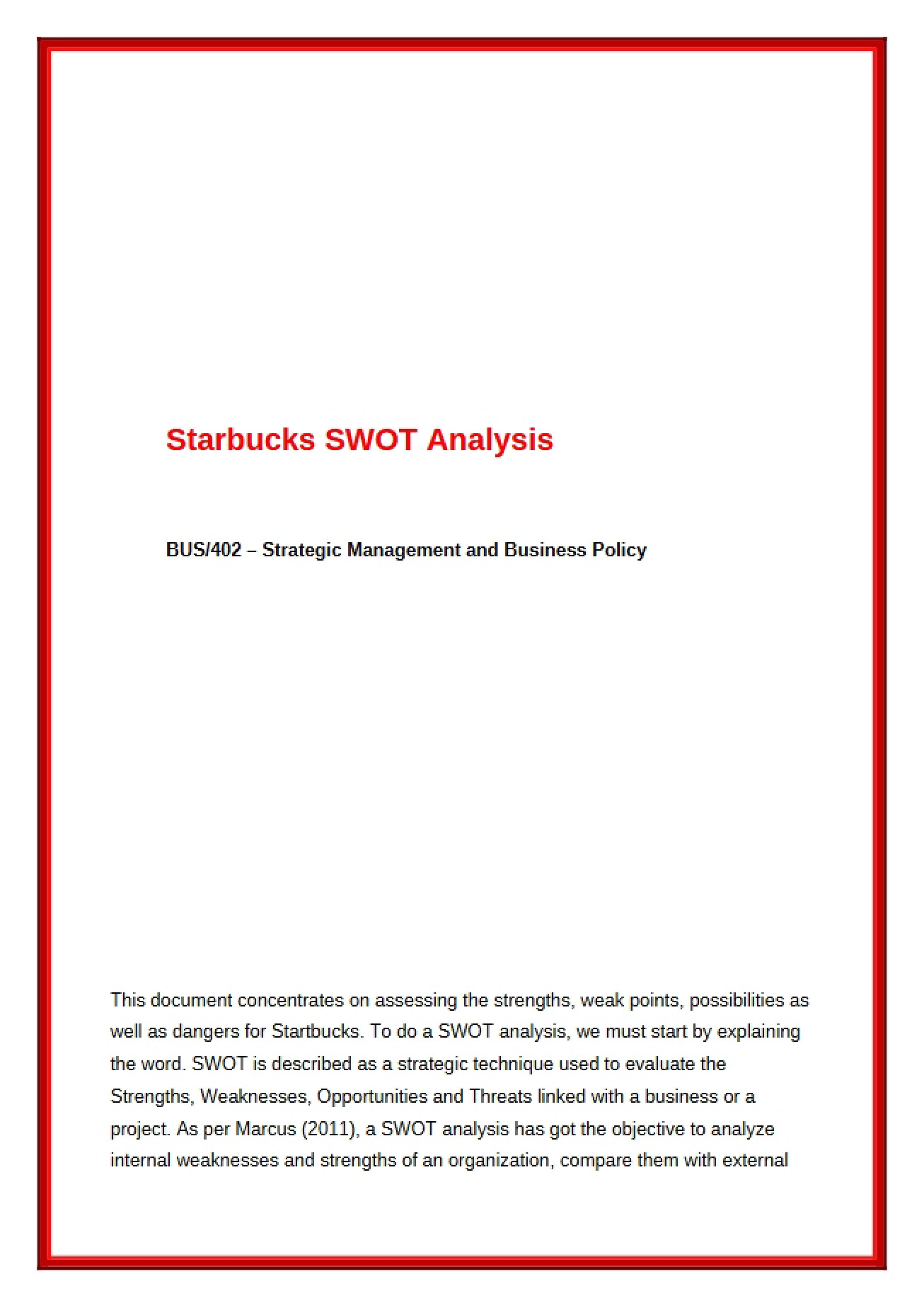 Analysis of Starbucks' SWOT