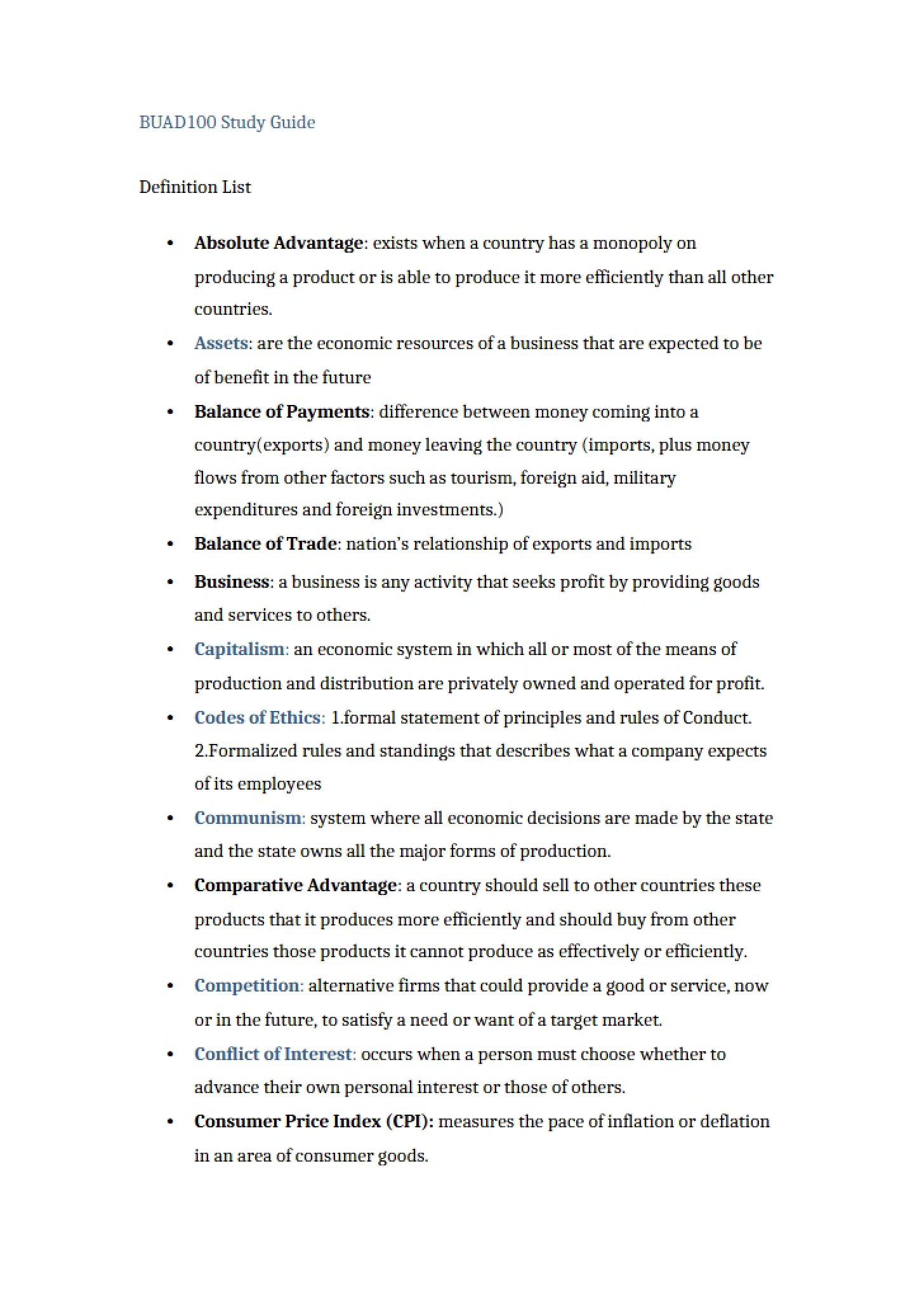 List of Definitions