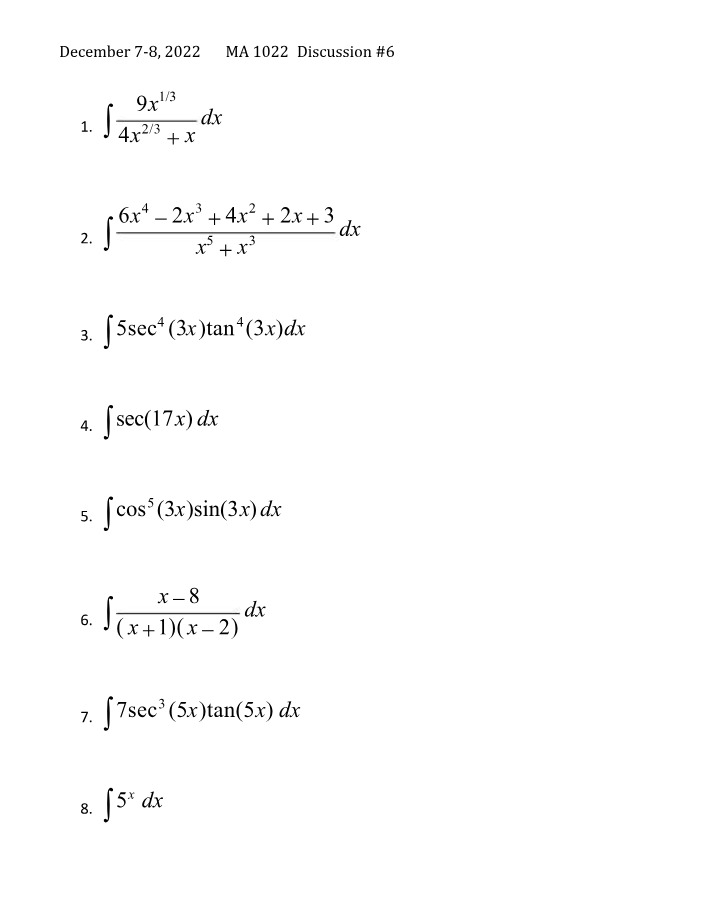 Discussion 6 Worksheet - Calculus II