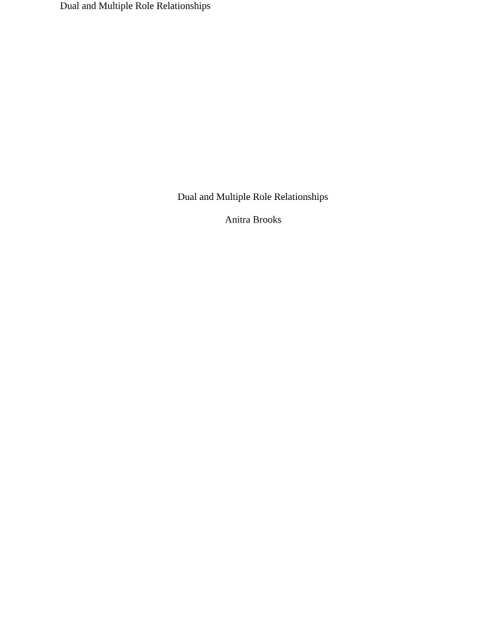 Dual and Multiple Role Relationships in Therapy