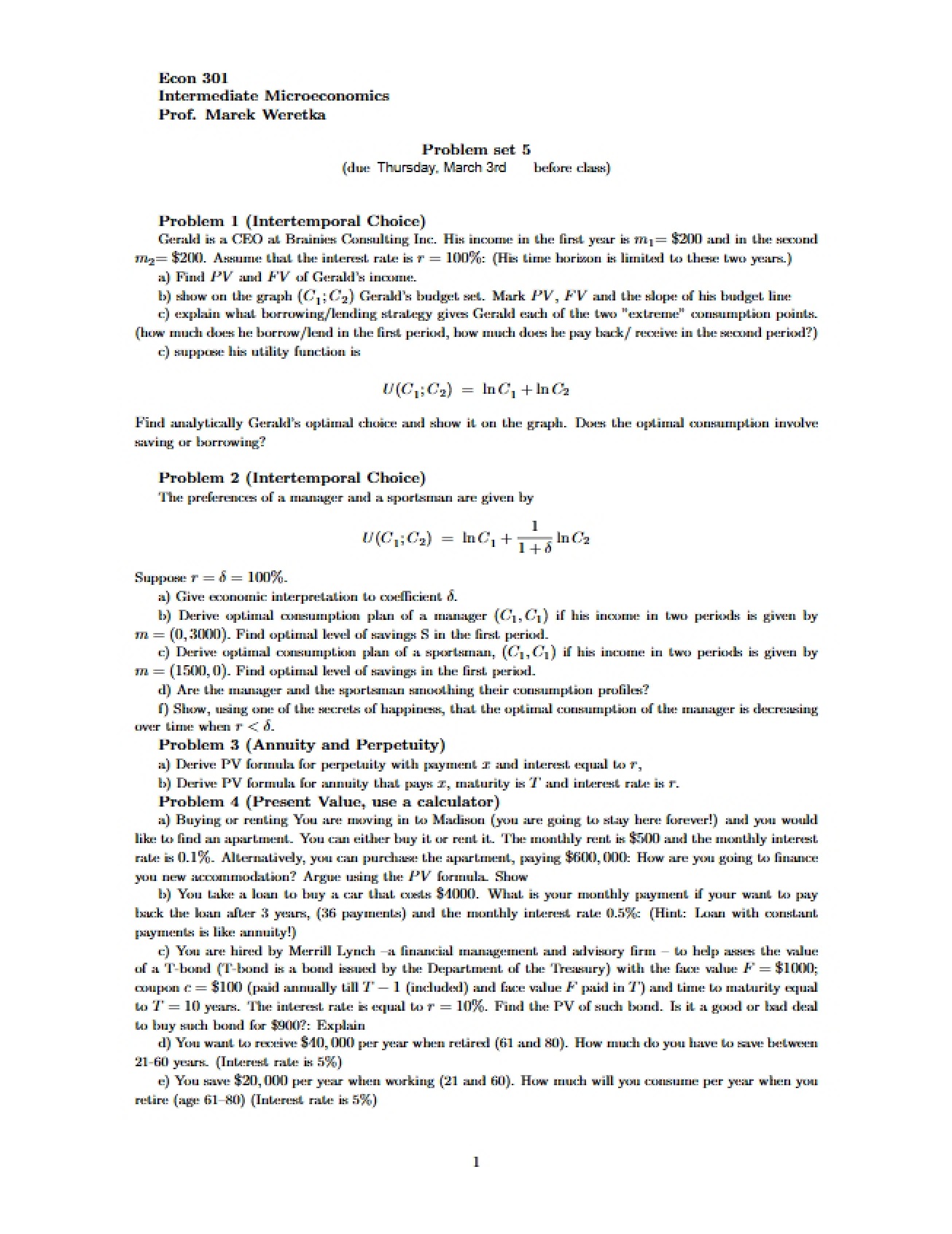 Fifth Problem Set
