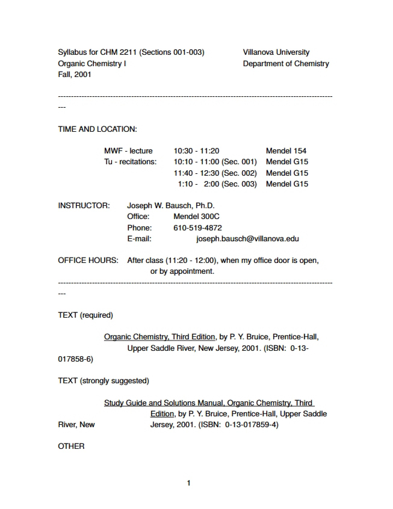 Chemistry of Organics I