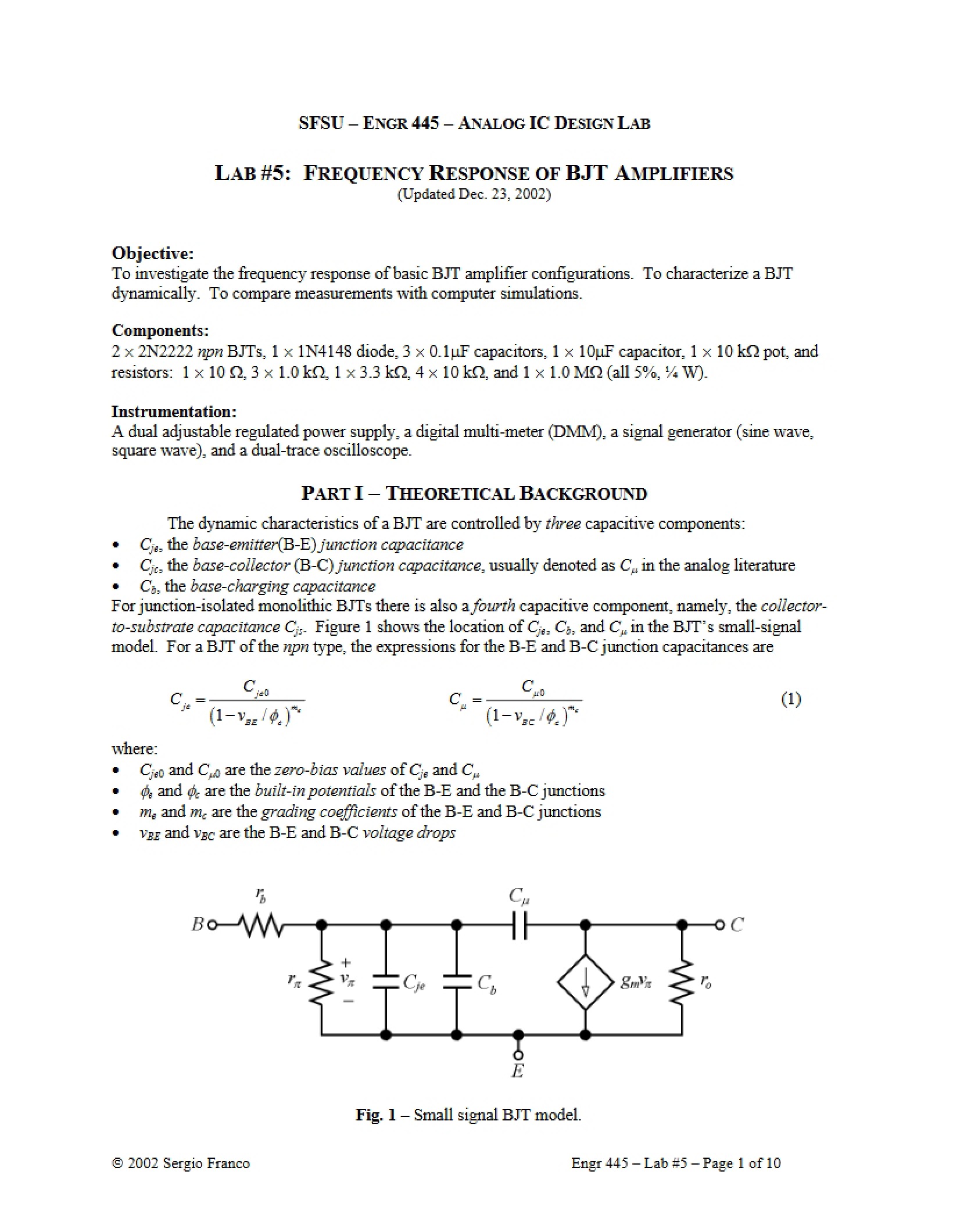 Lab 5 BJT Amplifier Frequency Response