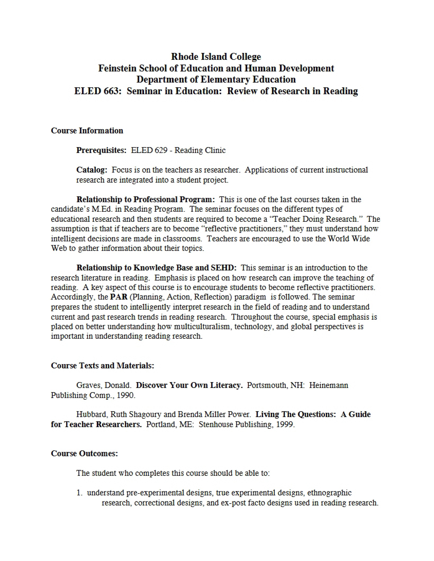Reading Research Review Syllabus