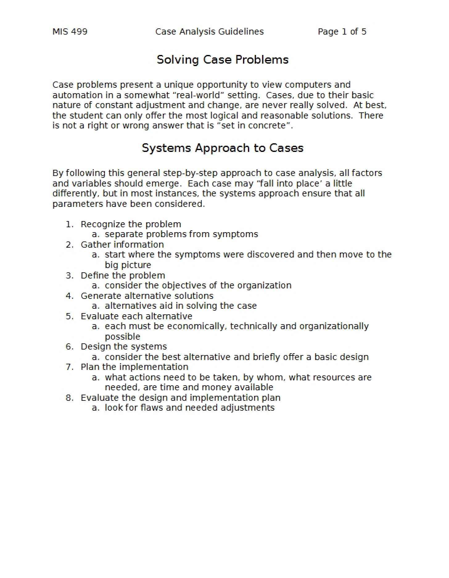 Case Problem Solutions