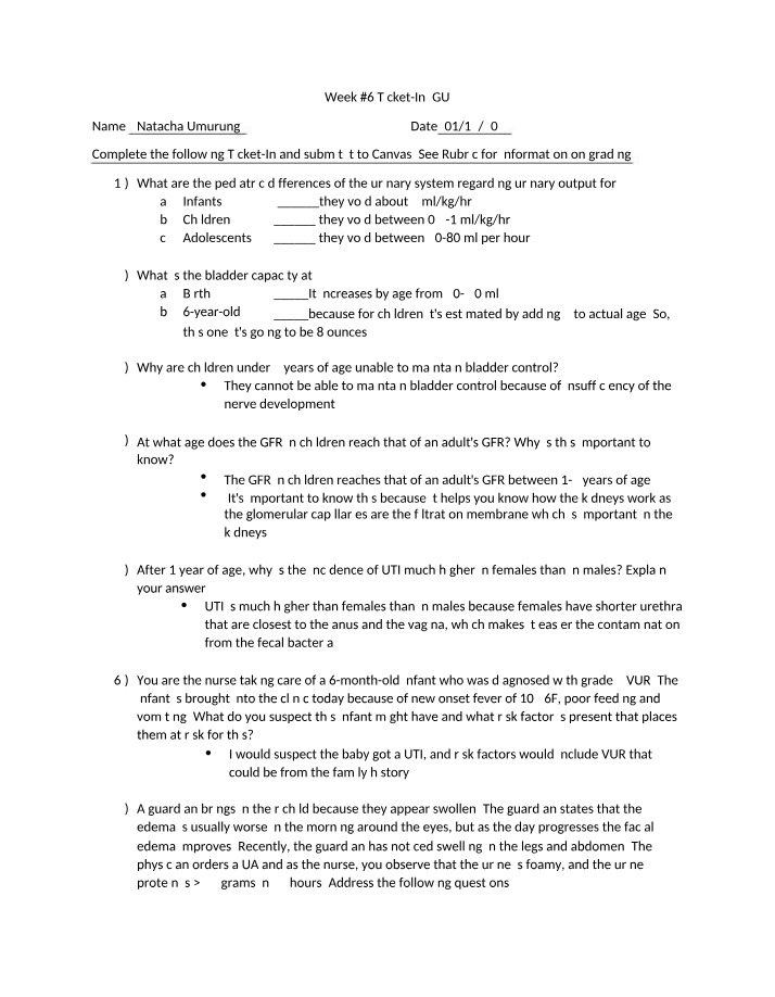 Urinary System Bladder Capacity and UTIs in Pediatrics