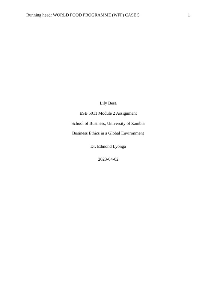 Module 2 Assignment - WFP Case Study