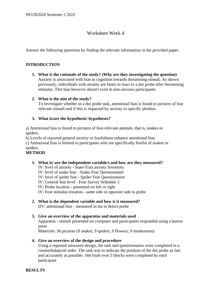 Investigating Fear - Findings on Attentional Bias and Anxiety