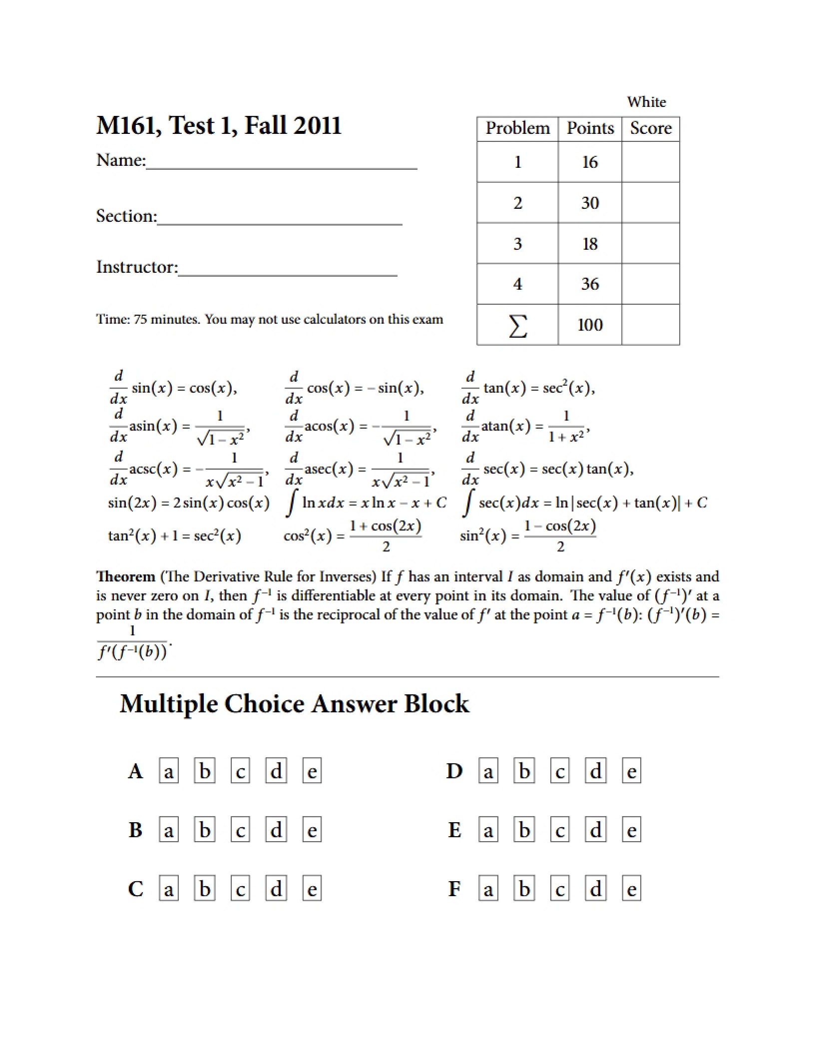 Test 1 (Math 161)