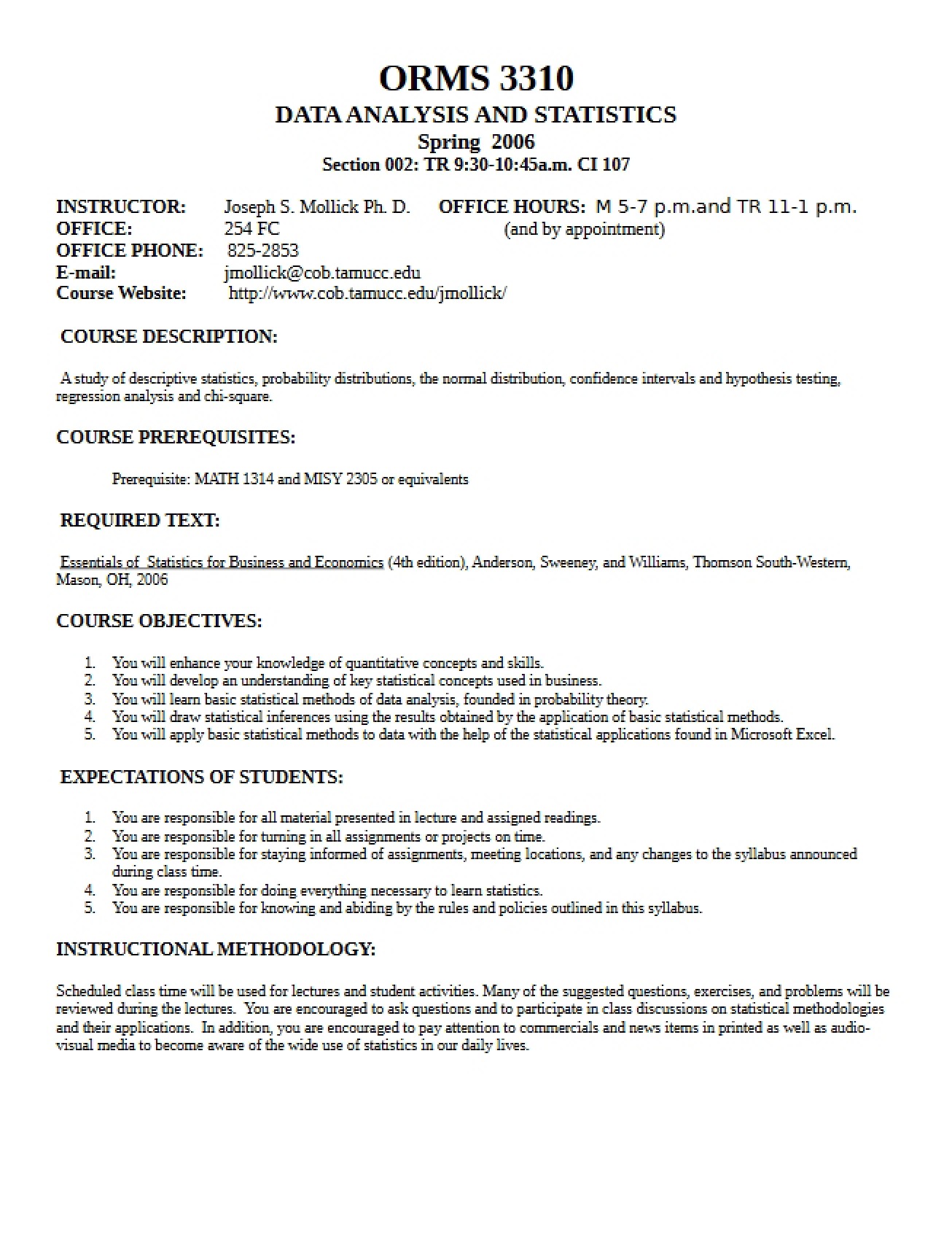 ORMS 3310 Syllabus - 4 Pages