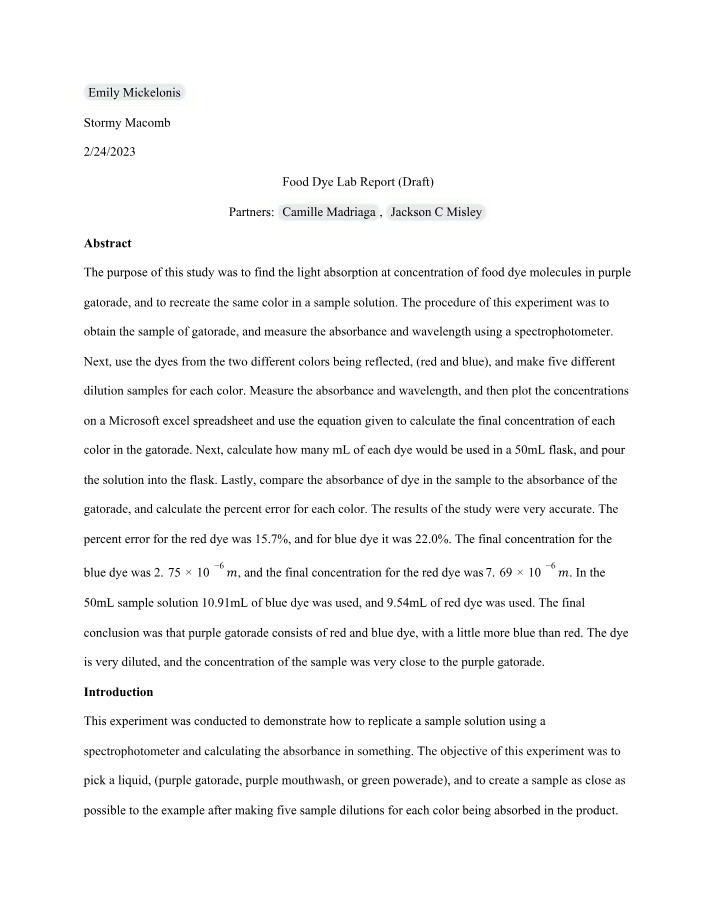 Lab Report - Food Dye