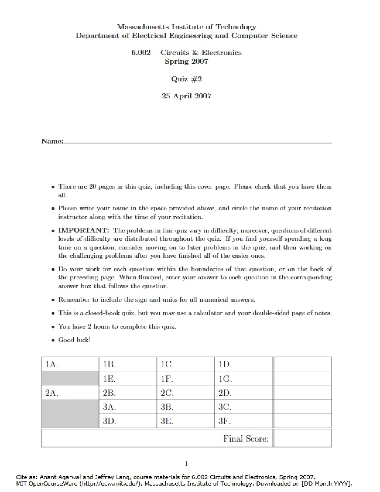 Electronics and Circuits