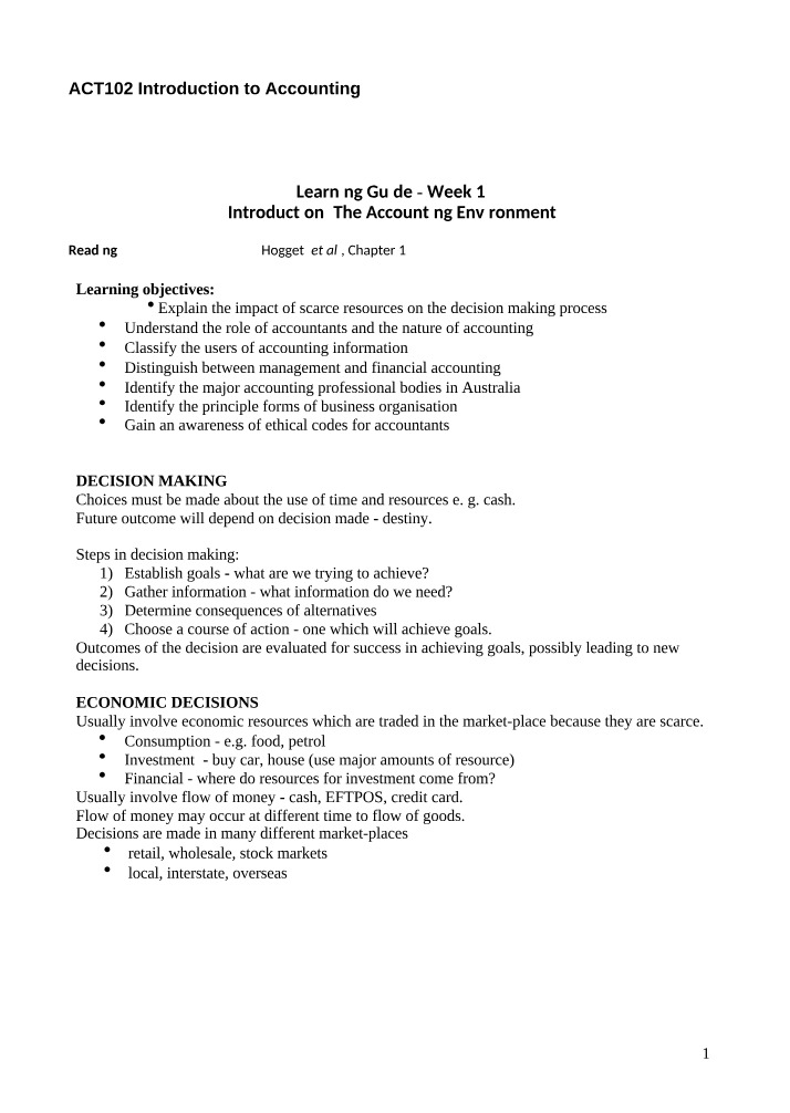 Introduction to Accounting - Decision-Making