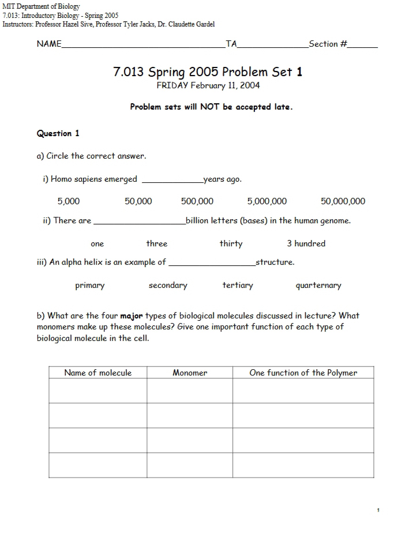 Problem Set One