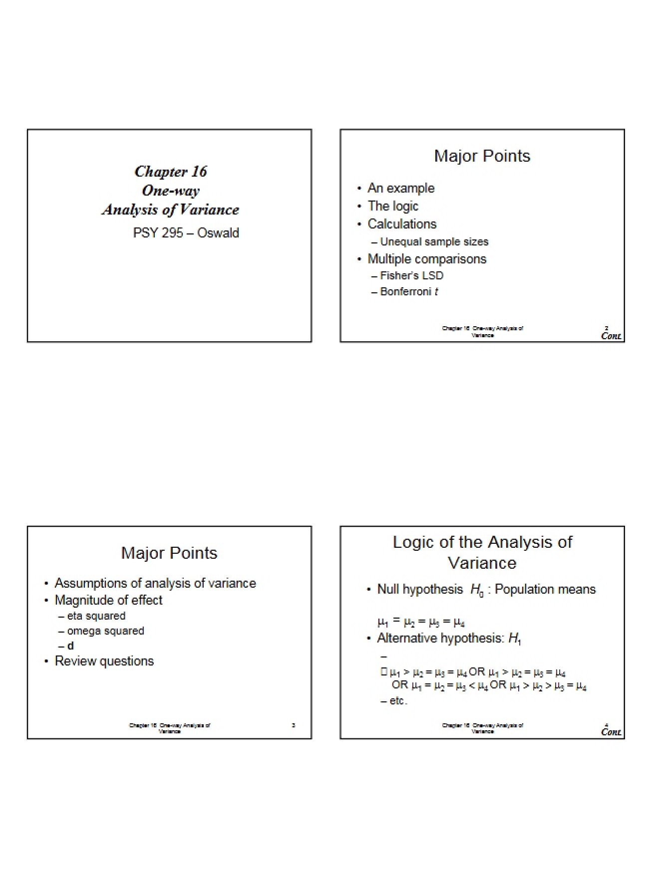 Analysis of Variance (One-Way)