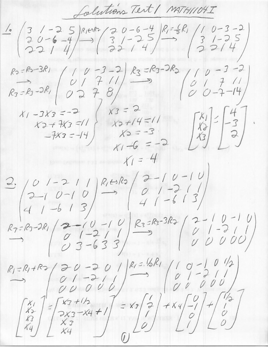 Test 1 Solutions - MATH 1104 I