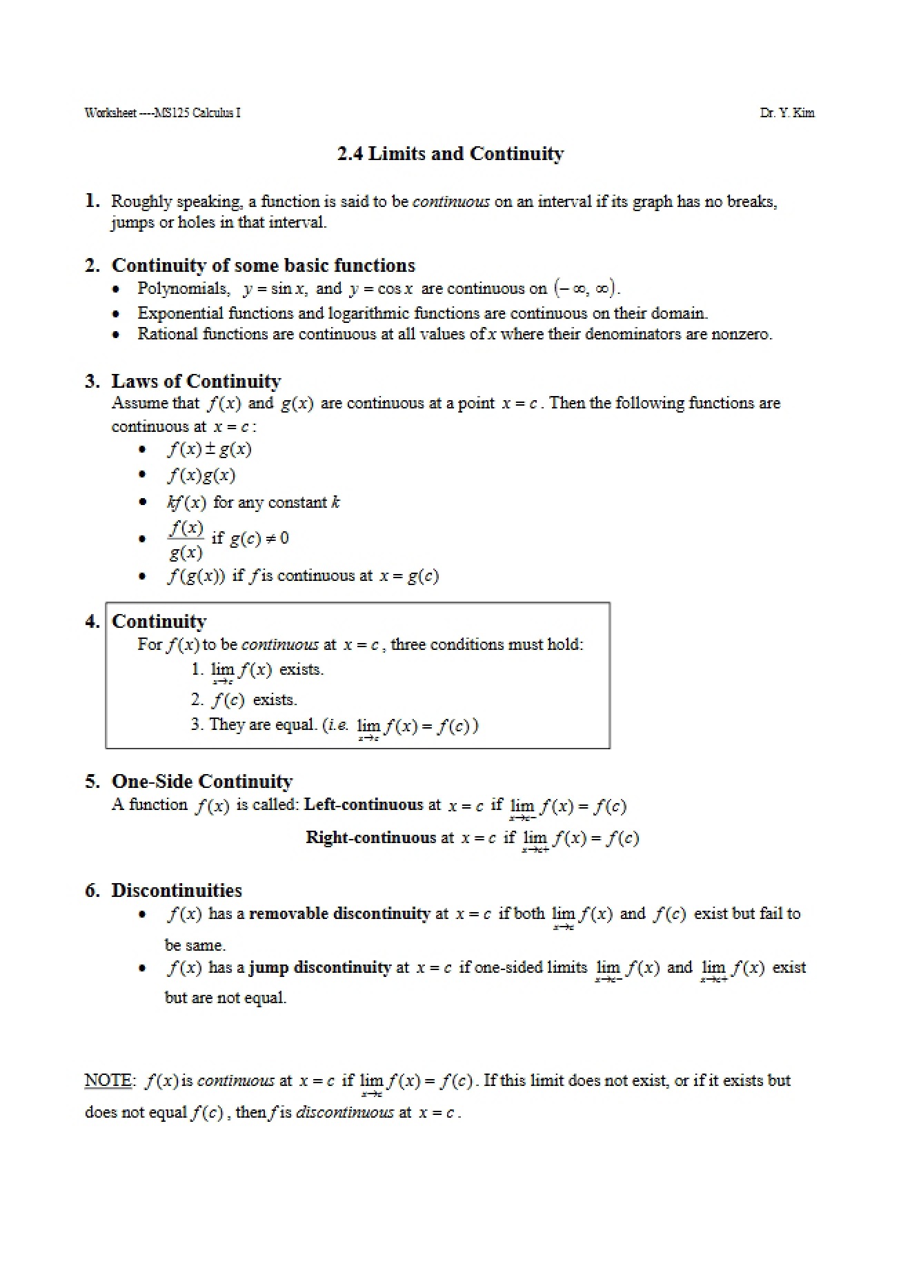 Overview of Limits and Continuity