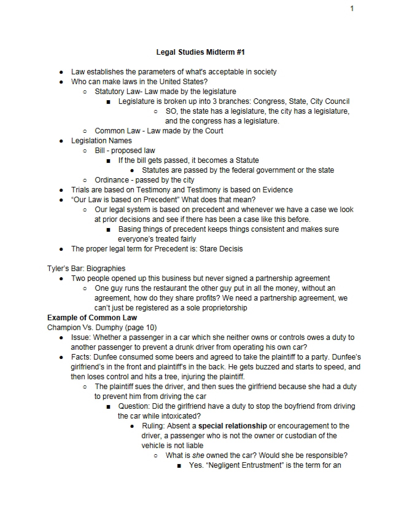 First Midterm for Legal Environment of Business