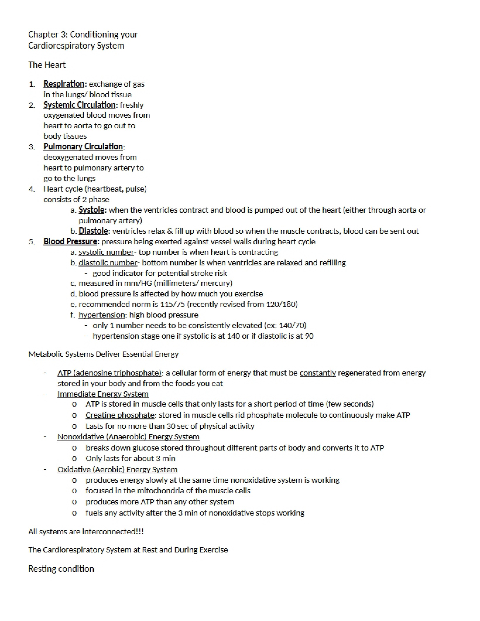 Cardiorespiratory Conditioning (Ch 3)