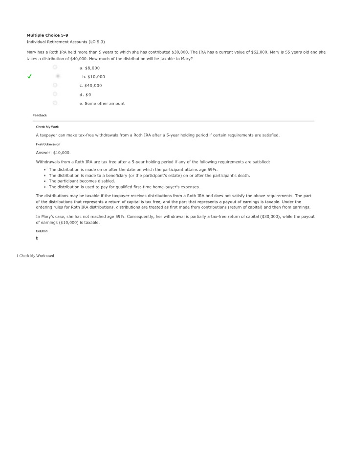 Individual Retirement Accounts - Multiple Choice 5-9