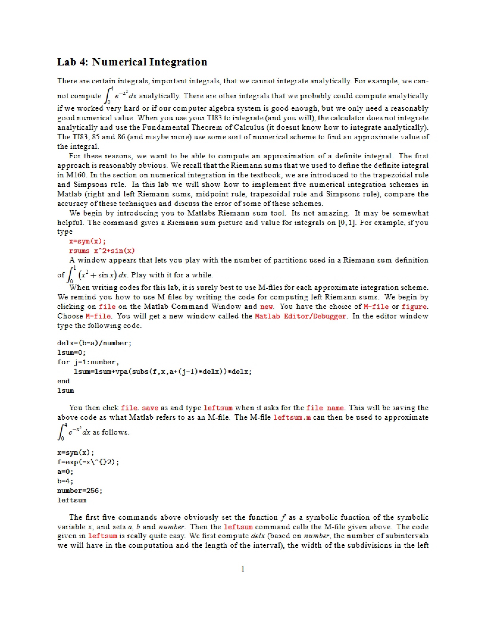 Numerical Integration Lab 4