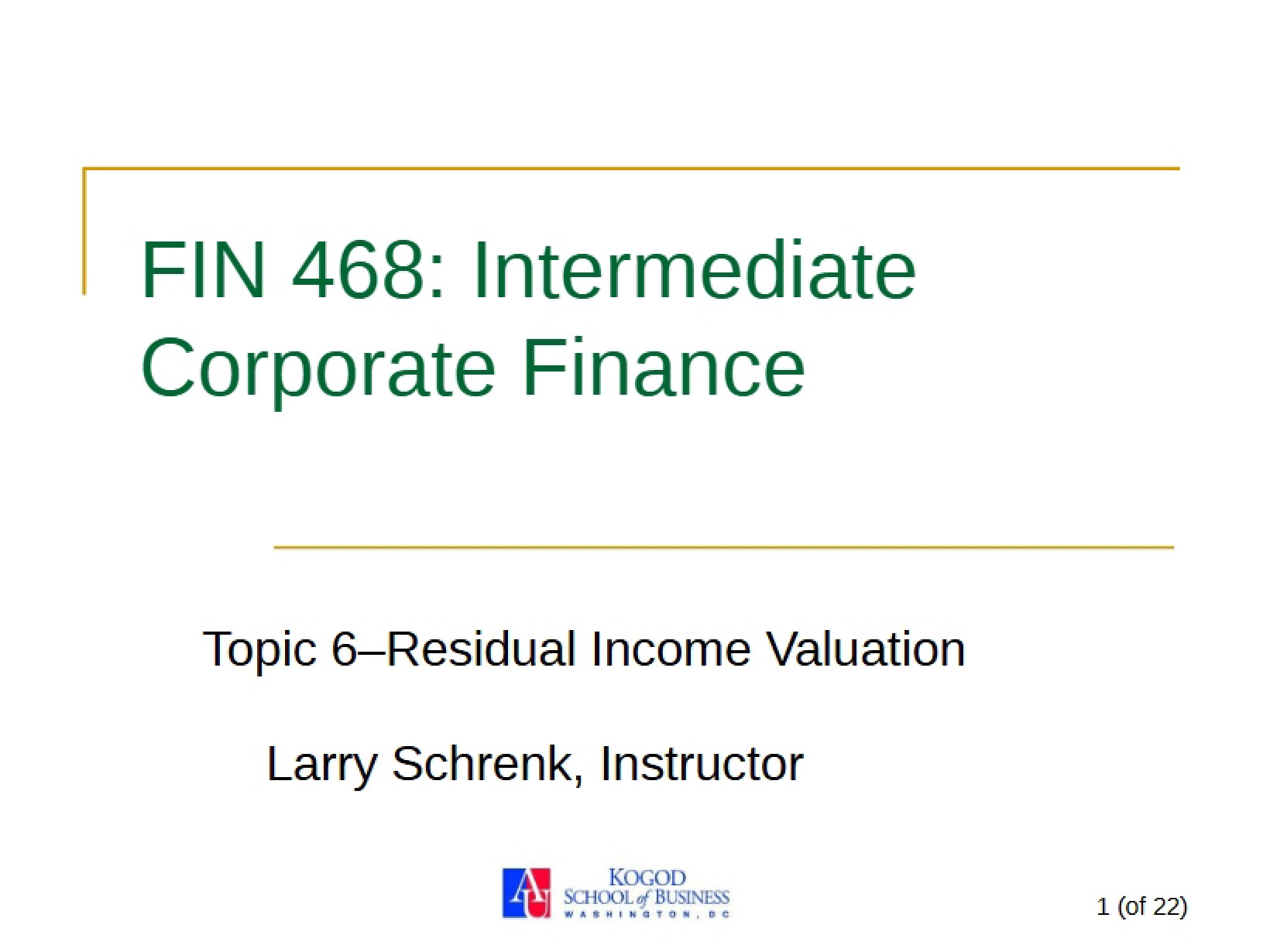 Corporate Finance Intermediate Studies