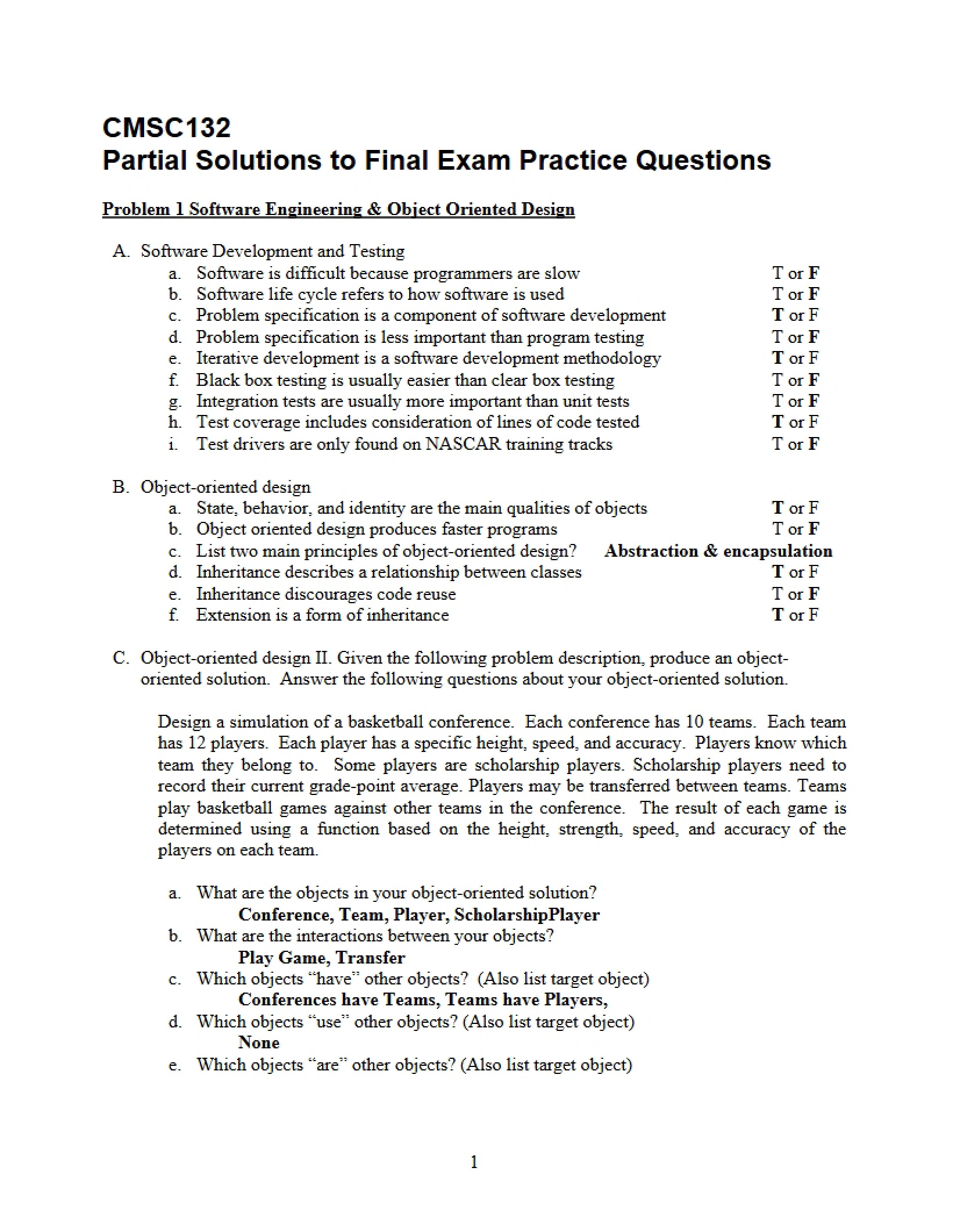 Practice Final Partial Solutions