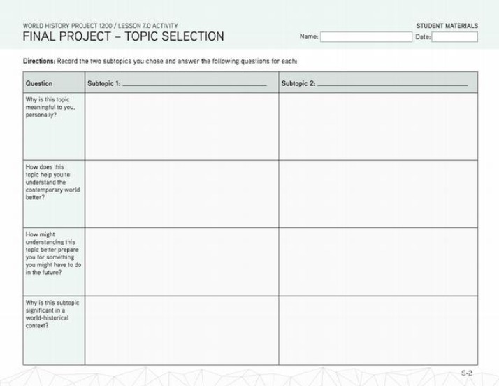 World History Final Project - Topic Selection