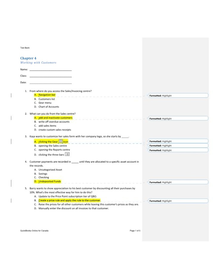 Working with Customers - Invoicing and Sales in QuickBooks