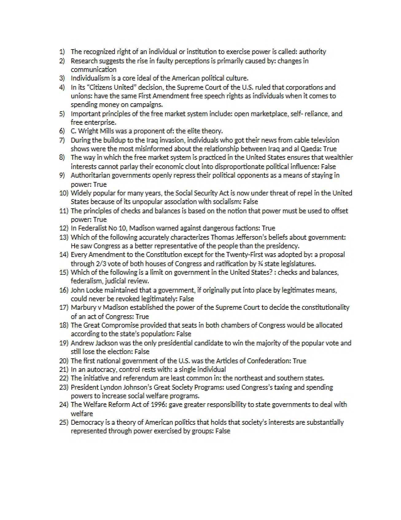 Set of Lecture Notes on American Government