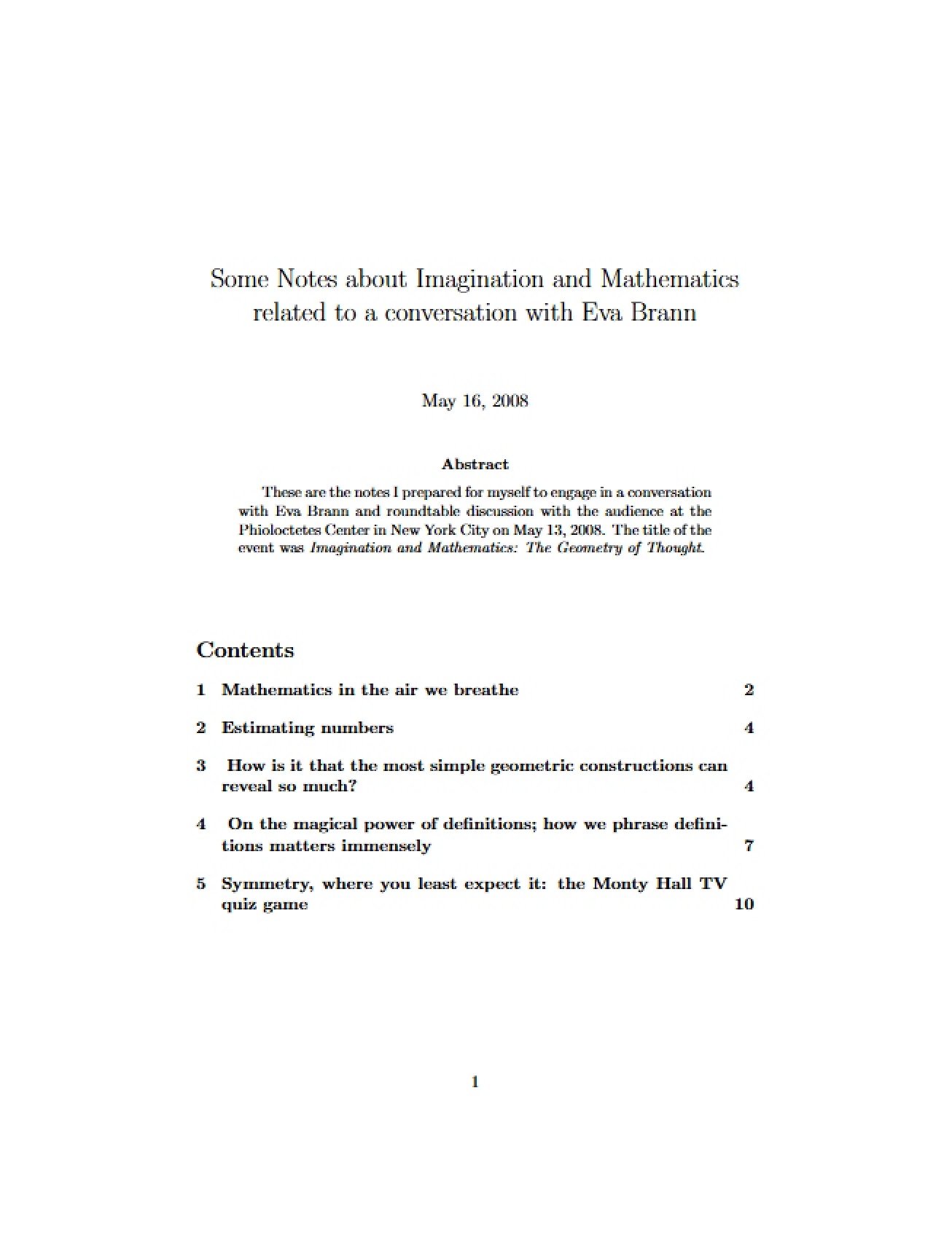 Imagination and Mathematics Concept Notes