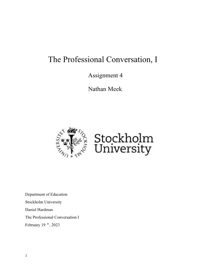 Assignment 4 - The Professional Conversation I