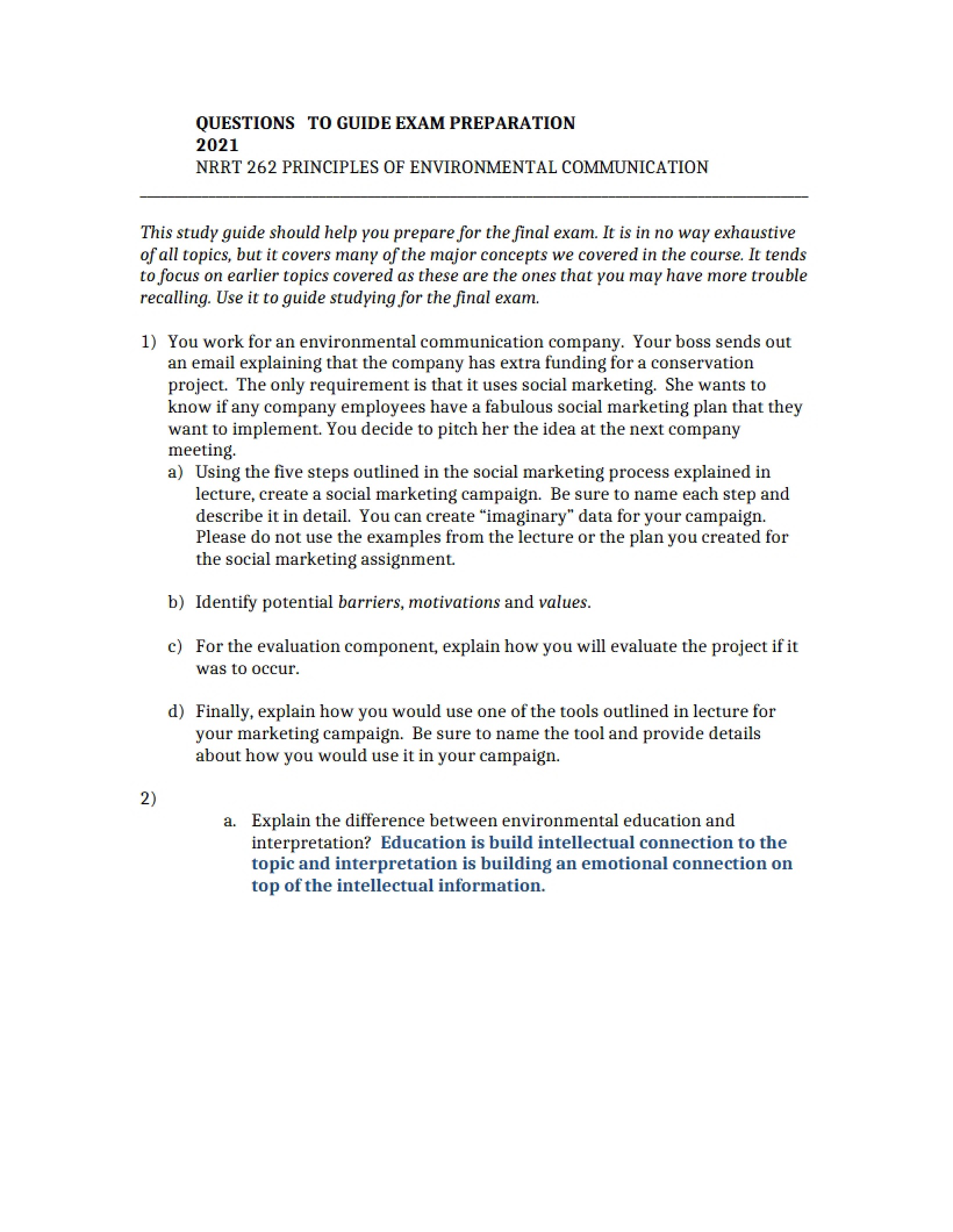 Exam Study Questions