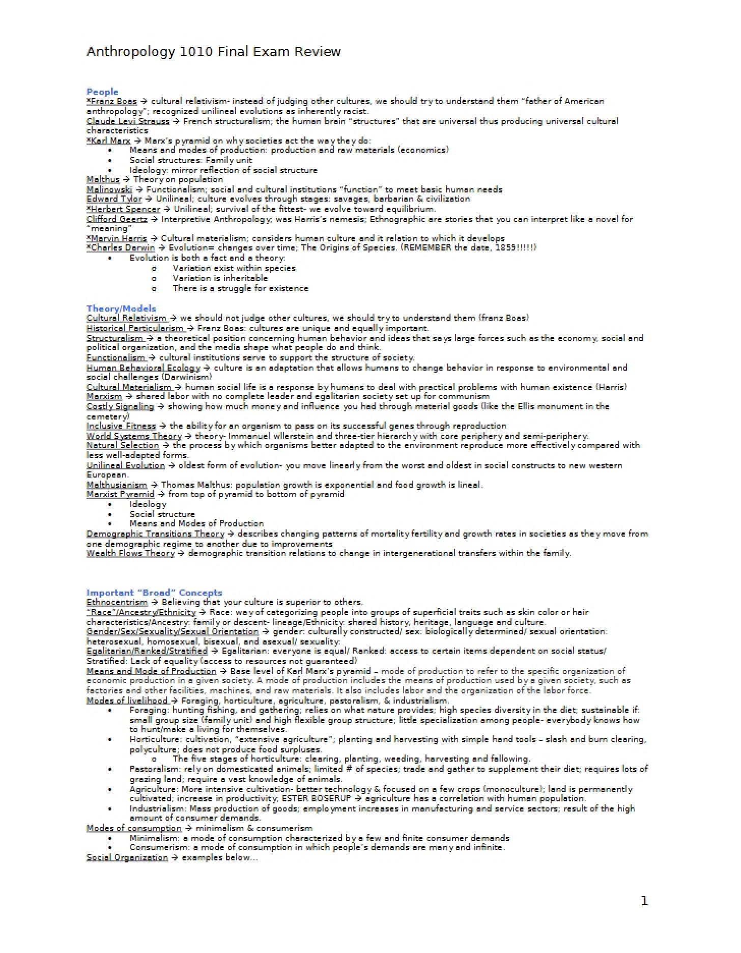 Review for Final Exam - 3 Pages