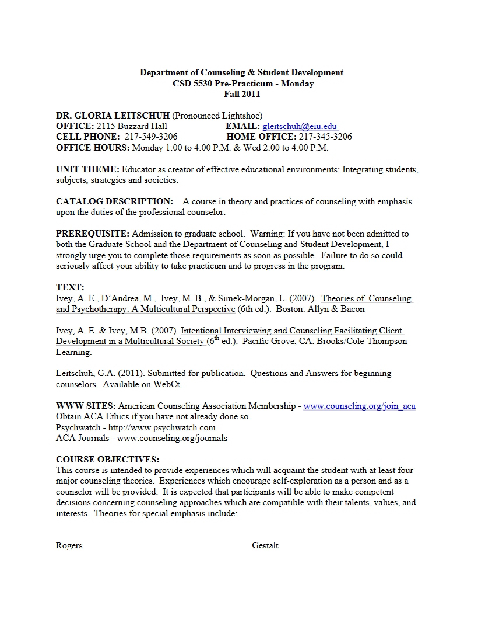 Syllabus for Pre-Practicum