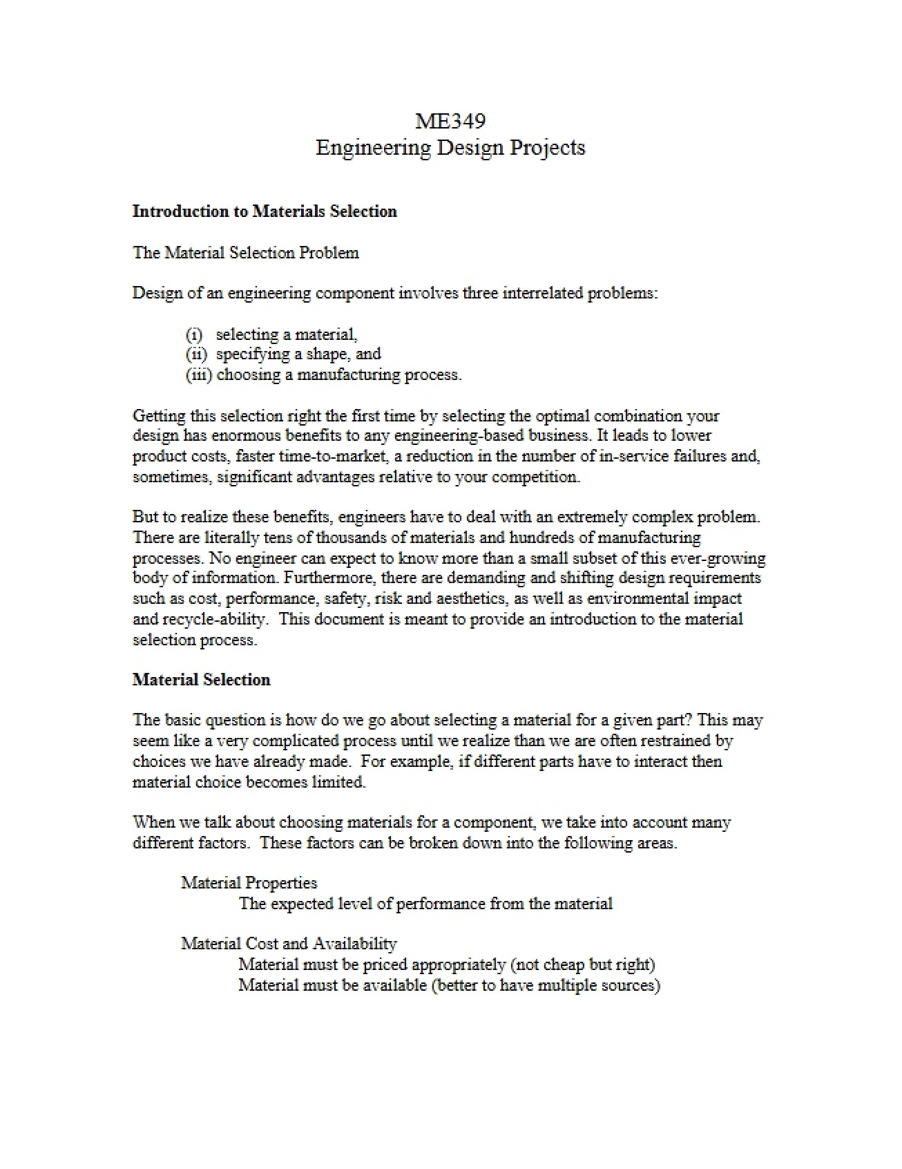 Materials Selection An Introduction