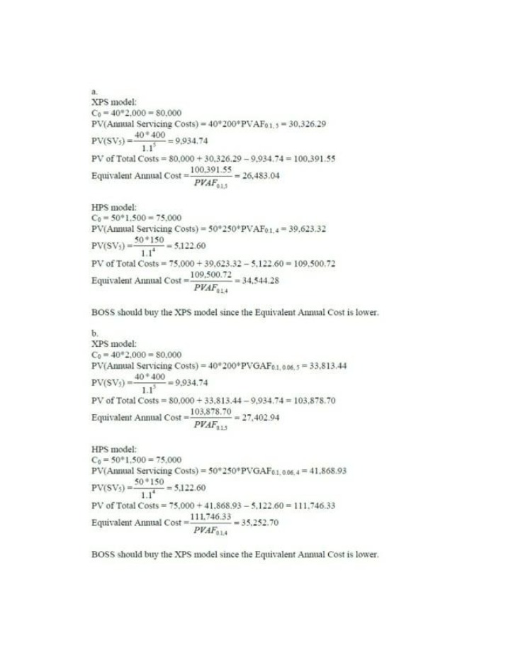 Equivalent Annual Cost Calculations for XPS and HPS Models
