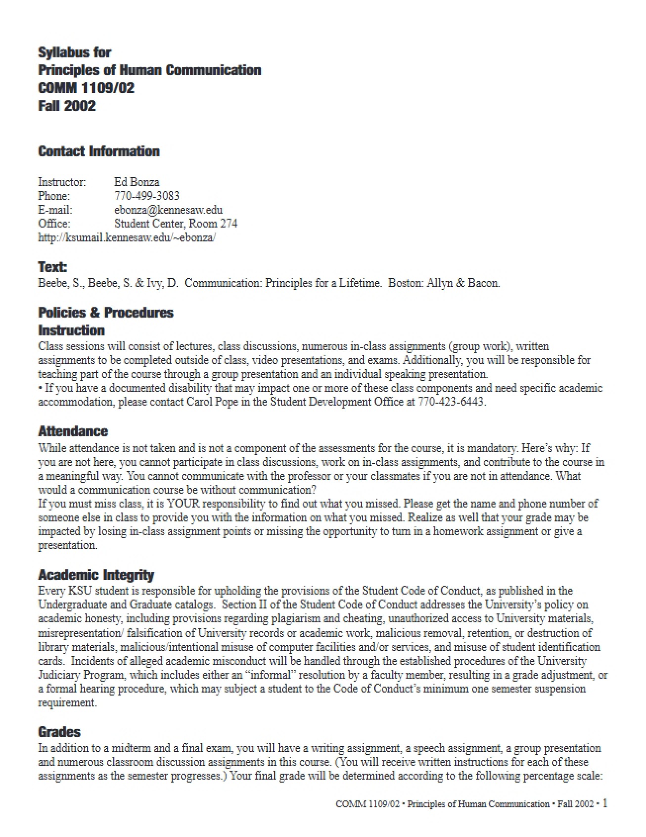 Syllabus for a Course on Human Communication
