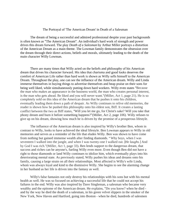 Analysis of the American Dream in Death of a Salesman