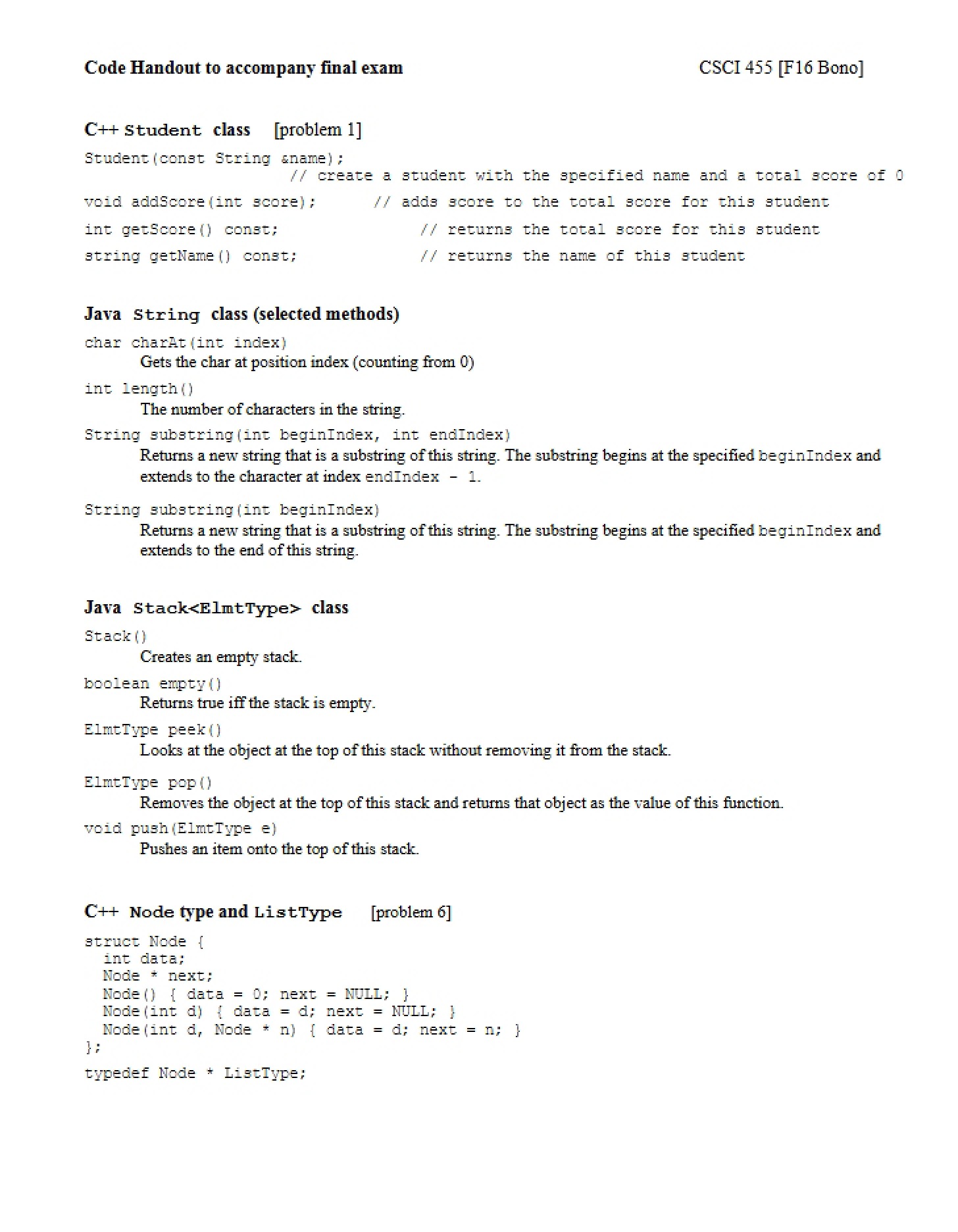 Handout containing Code - 1 Pages