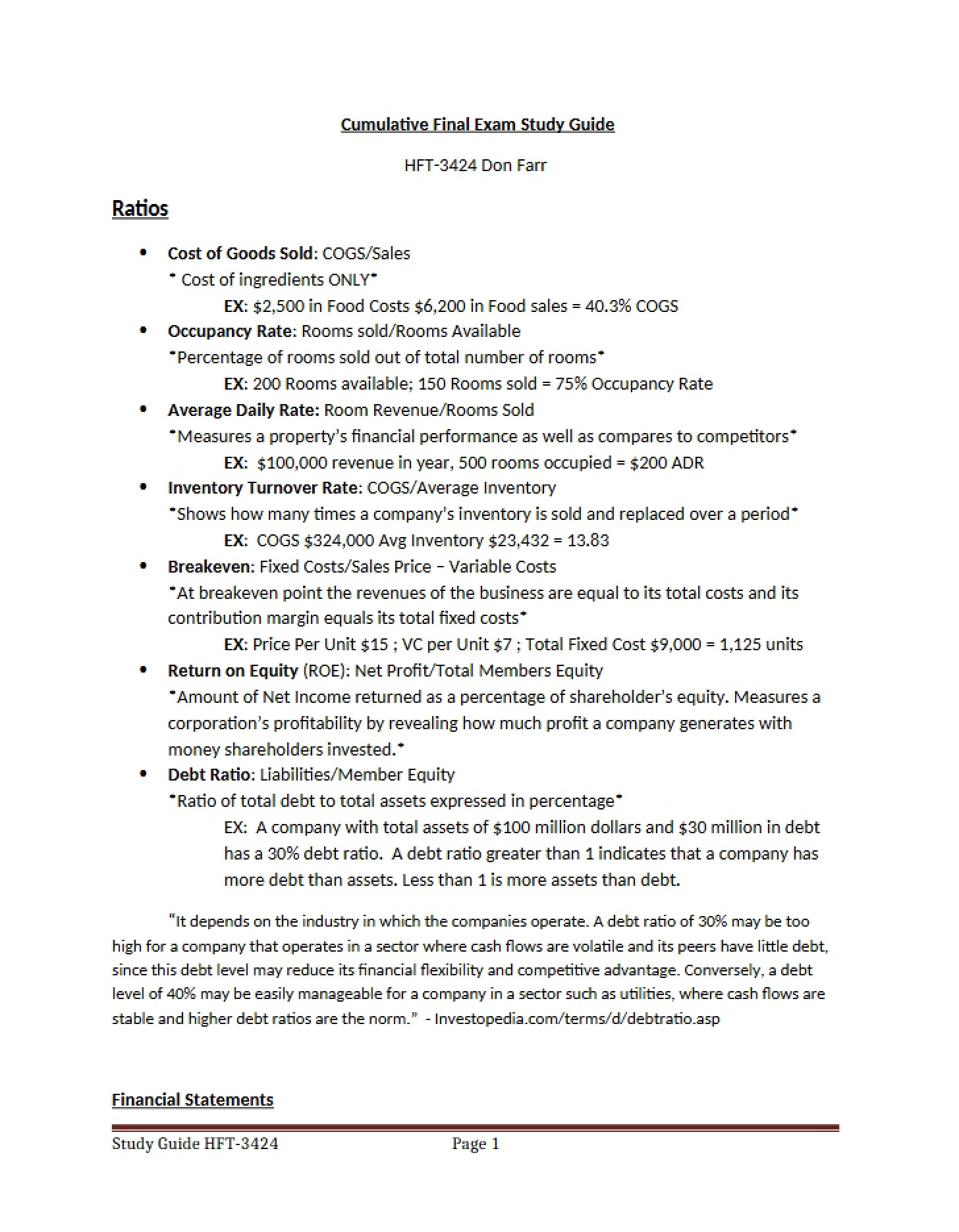Key Financial Performance Ratios