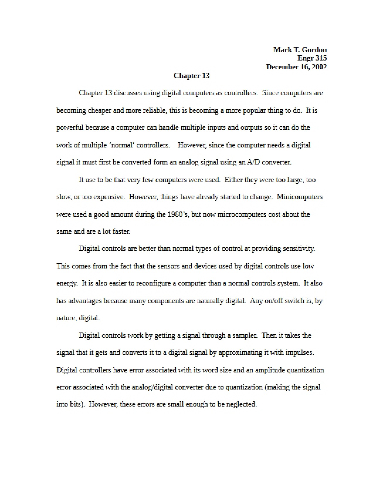 Control Systems Chapter Thirteen