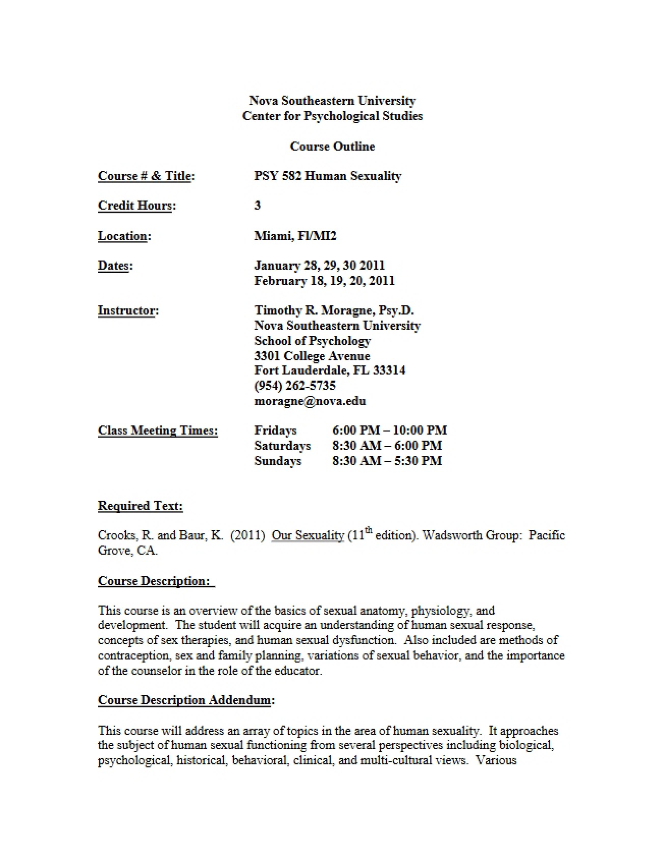 Syllabus for Human Sexuality