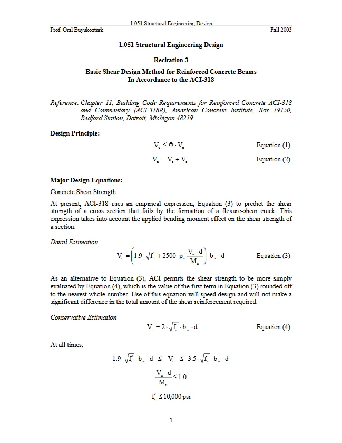 Reinforced Concrete: Shear Design Method